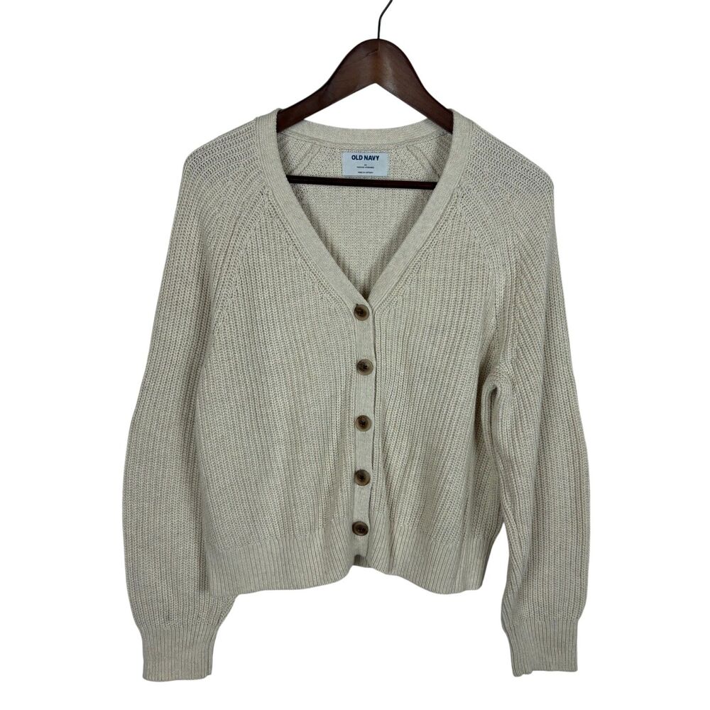 Old Navy Relaxed High V-Neck White Heather Sweater Women’s Medium